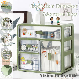 กล่องคัดแยกเครื่องเขียนสำนักงานกล่องใส่ของแบบใสตั้งโต๊ะความจุึงกล่องจัดระเบียบเครื่องสำอางชั้นวางของประเภทตู้มีลิ้นชักการจัดเก็บของเบ็ดเตล็ดหลายชั้น