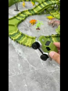 Local Delivery Electric Car Track Set Assembly Kids Toys for Boys Dinosaur Scene DIY Railway Train Toy Mainan Budak Lelaki