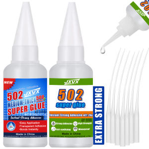 JXVX 502 high-strength dry glue multipurpose cyanoacrylate adhesive is suitable for environmental protection bonding of toy glass ceramics wood and metal. Liquid adhesive 20ml1-5pcs.