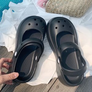 Thin Strip K-style Ins Cute Puppy Mary Jane Hole Shoes Womens Holiday Non Slip Beach Shoes Closed Toe Half Slippers