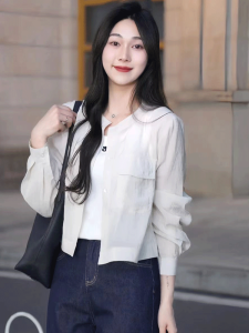 White Chiffon Womens Summer Shirt Outerwear Sun Protection Light Weight New Style 2024 Commute Loose Fit Long Sleeve Short Coat