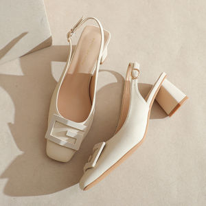 Stunning Summer New Style Womens Sandals Breathable Nude Color High Heels Commuter Shoes Fashionable Belt Buckle Design