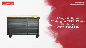 Tủ dụng cụ 10 ngăn 132cm mặt ván gỗ đen mờ kèm vách lưới CSPS