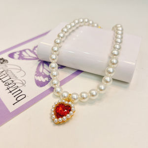 Adjustable Rhinestone Pearl Pet Collar Necklace Fashion Neck Accessory For Kitten Small Puppy Dog Daily Party Pet Decor Gift