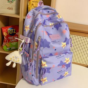 Large Capacity Star Backpack for Middle And High School Girls Student Double Shoulder Bag Campus Life Waterproof Nylon Material