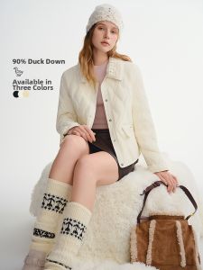DUSHU | Floral Lace Collar Quilting Down Coat For Women Large Size