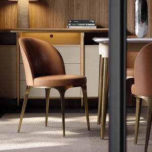 Modern Luxury Full Leather Dining Chair Stainless Steel Back Designer Bar Stool No Assembly Required Soft Leather Finish