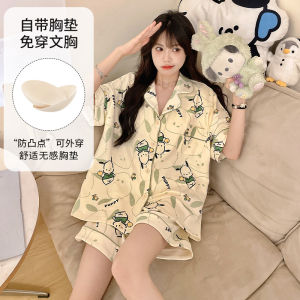 ชุดนอนผู้หญิงแขนสั้นผ้าฝ้ายแท้ ชุดนอนฤดูร้อนลายการ์ตูนน่ารัก ชุดนอน ชุดอยู่บ้าน เสื้อผ้าในบ้าน ชุดนอนแขนสั้นผ้าฝ้ายแท้สำหรับผู้หญิง