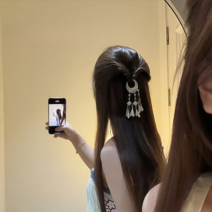 New Chinese Style Silver Tassel Hair Clip Womens Side Part Hair Accessories Flag Robe Headwear Alloy Plated Silver Gold