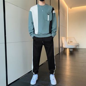 ROMON | Romon Mens Sportswear Set Casual Long Sleeve Printed Sweatshirt T-Shirt Loose Fit Two-Piece Suit Autumn Collection 2023