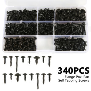340/500pcs Pan Head Tapping Screw Cross Head M3/M4/M3.5/M4.8 Self Tapping Screw Set Assortment Kit Black Furniture Carbon Steel