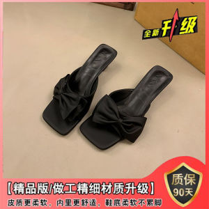 Dép Cao Gót Vuông Mỏng Cho Nữ Mùa Hè 2025 Dép Cao Gót Đế Xuồng Kiểu Pháp Fairy Knot Ngoài Trời Dép Cao Gót Mỏng Đế Xuồng