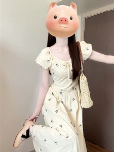 ชุดเดรสยาวแขนพองสไตล์ฝรั่งเศส กระโปรงทรงเอเอวสูง ชุดทำงานฤดูใบไม้ร่วง 2025 ชุดเดรสยาวลายดอกไม้สำหรับผู้หญิง