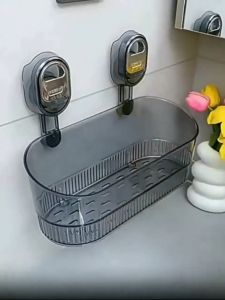 No Drill Shelf Suction Cup Storage Box Hanging Organizer Shower Rack Bathroom Toilet Kitchen Drain Holder Luxury Style Glacier Pattern AT