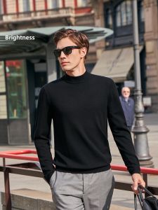 MrBu Wool Sweater Mens Thickened Half High Collar Inner Wear Pure Color Business Casual Knitted Winter Top Straight Cut Fit