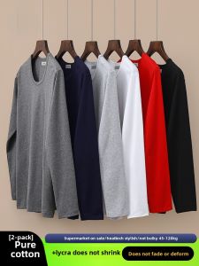 Mens Autumn Clothing Single Long Sleeve Close-Fitting Heattech Intimates round Neck Tight Bottoming Shirt Lycra Cotton Mens Autumn Clothing Pure Cotton Knitwear