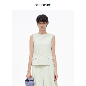 Linen Blend Double Breasted Vest for Summer Layering
