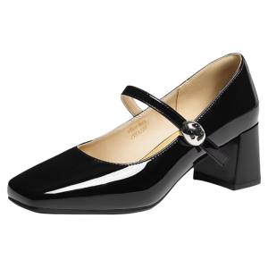 Reddragonfly | Spring 2026 New Style Black Coarse Heel Mary Jane High Heels Leather