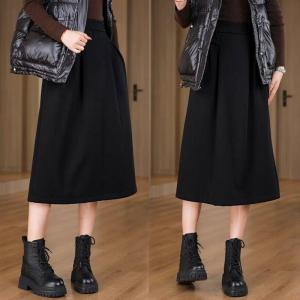 Black Velvet Half-length Skirt Womens Mid-length A-line Skirt Elastic Waist Draping Bodycon Autumn Winter New Style Commute