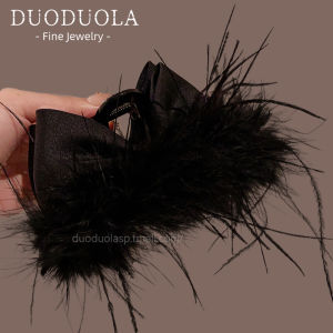 Elegant Black Feathers Shark Clip Womens Hair Accessories Large Butterfly Knot Pure Desire Style Fairy Tale Back Hair Clip