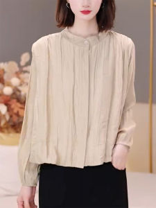 QINGNAER | French Retro Style Autumn Textured Solid Shirt