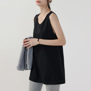 MOCHU | Round Neck Long Layerable Sleeveless White Vest Womens