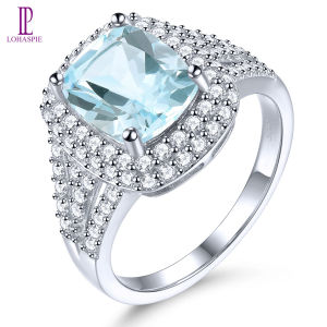 Lohaspie เครื่องประดับจริง3.4กะรัตเงิน925แหวนเดิมท้องฟ้าสีฟ้าธรรมชาติแหวนเงินประดับทับทิมฟ้าแหวนสเตอริงเงินเงิน925เงินแหวนหมั้นแหวนกับหินสำหรับผู้หญิงเครื่องประดับ925