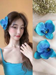 Bohemian Blue Butterfly Orchid Hair Flower Hair Clip Travel Photography Headwear Side Clip Unbranded Fashion Hair Accessories