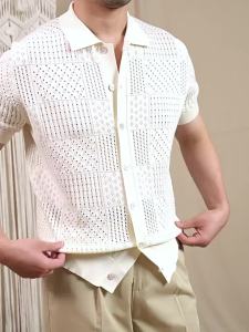 Summer Vintage Hollow-out Short Sleeve Open Style Polo Stylish Leisure T-shirt