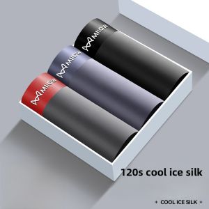 miiow | Mens Ice Silk Briefs Flat Angle Boxer Shorts Seamless Thin Antibacterial Breathable Summer Underwear Four Corners Briefs