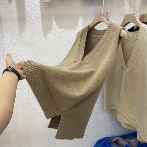 V-neck Sweater Vest Womens Korean Style Inner Sleeveless Knit Vest Minimalist Preppy Style Loose Outer Wear Western Style Vest