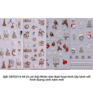 Bộ 4 Miếng Dán Trang Trí Móng Tay Hoạt Hình Nổi Dành Cho Giáng Sinh & Năm Mới Dễ Dán Tự Làm Trang Trí Móng Quà Tặng Trang Điểm Dự Tiệc