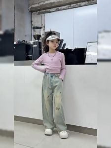 Jeans Pants for Teens Girls Hearts Wide-leg Loose Jeans Wide-Leg Loose Pants Teens Girl Jeans Denim Maong Pants for Kids Girl