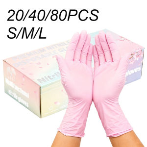 20/40/80PCS Disposable Light Pink Nitrile Gloves Home Cleaning Pet Bathing Hairdressing Gloves Portable Multiple Sizes Tools
