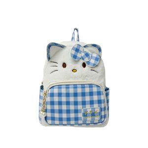Childrens Cartoon Plaid Plush Backpack Girls Kindergarten Cute Cat Soft Shoulder Bag Small Size Vertical Square Shape