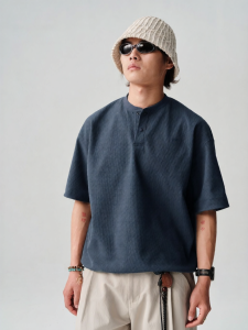 Soft Skin-friendly Antibacterial Waffle Polo Henley T-shirt