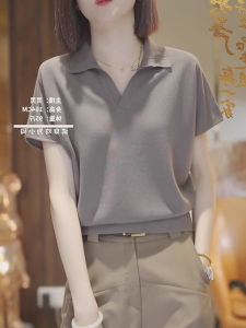 Pure Color Simple Turn Down Short Sleeve T-Shirt Summer Casual Loose Slimming Base Shirt Stylish Versatile Top