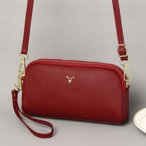 Fashionable Leather Crossbody Small Bag Womens 2025 New Style Summer Moms Cowhide Double Layer Coin Purse Mobile Phone Clutch