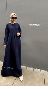 Nounes Hawwa Abaya dress Gamis Polos Simple Elegan bahan Woolpeach Grade A
