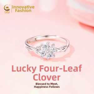 YANGCHUANGSHISHANG | Four-Leaf Clover Unique Design Adjustable Silver Ring S925