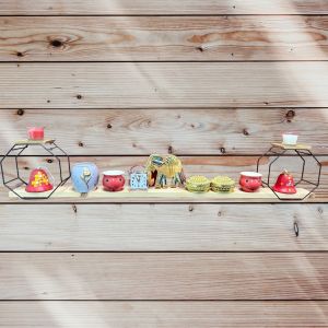 Teachers day Offer - Wall Hanging Shelving Rack / 1 Meter Long / Octagon Metal Frame with Double Deck Trays