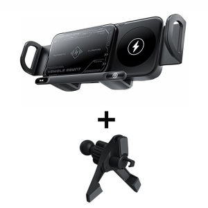 เครื่องชาร์จไร้สายในรถยนต์อัจฉริยะระดับพรีเมียม 2-in-1 Auto-Grip &หมุน 15W คอยล์คู่สัมผัสเดียว 90 °   ที่วางชาร์จโทรศัพท์แบบหมุนได้