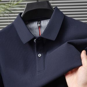 100% pure cotton short sleeved mens polo shirt summer boutique fashion high-quality top solid color collar back striped T-shirt
