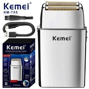 Kemei | Kemei KM-TX5 Premium Chargeable Battery Type Silver Shaver Double Net Aluminum Alloy Reciprocating Electric Shaver Hair Clipper