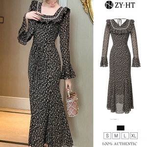ZYHT EraVogue Womens Dresses Black Dresses Fishtail Dresses Crushed Flower Dresses Formal Party Dresses Banquet Dresses Work Dresses Medium Length Dresses 30983