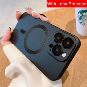 Fashion Magnetic Soft Silicone Phone Case For Magsafe For iPhone 16 15 14 Plus 13 12 11 Pro Max Glass Lens Wireless Charge Cover