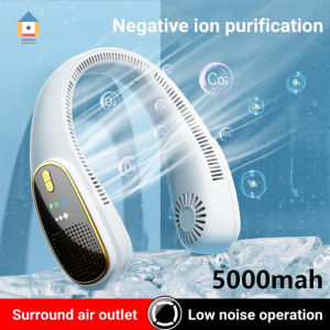 【Lowest Price】5000mAh Portable Fan Hanging Neck Fan Mini USB Portable Fan with Negative Ion Generator Air Purifier Bladeless Kipas with LED Display
