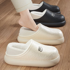 รองเท้าแตะผ้าฝ้ายฤดูหนาวสำหรับผู้หญิง รองเท้าแตะในบ้านหนา กันน้ำ อบอุ่น มีส้น รองเท้าแตะขนแกะ พื้น EVA รองเท้าแตะในบ้านสำหรับคู่รัก