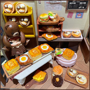 Miniature Bear Sandwich Cake Decoration Accessory Display Model Boxed Mango Croissant Collectible Toy for Adult Fans