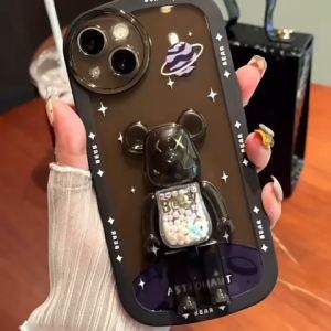 LUXURIOUS 4D BEARBRICK STAND CHROME iPhone 13 PRO MAX 14 PLUS 14 PRO MAX 12 PRO MAX 11 PRO MAX XR X XS MAX 7 7+ 8 8+ Circle Camera Protector Protection Pelindung Kamera Bulat Standing Case SILIKON BENING SILICONE SOFTCASE SOFT CASE Jelly